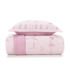 Cobre-Leito-Solteiro-Infantil-Karsten-com-1-Porta-Travesseiros-180-Fios-Percal-Bailarina-Branco