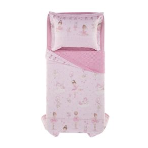 Cobre-Leito-Solteiro-Infantil-Karsten-com-1-Porta-Travesseiros-180-Fios-Percal-Bailarina-Branco