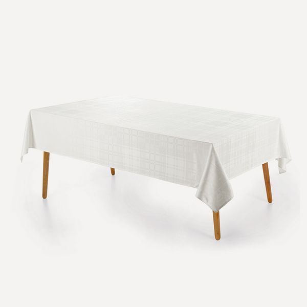 Toalha de Mesa Retangular 6 Lugares Tartan Branco