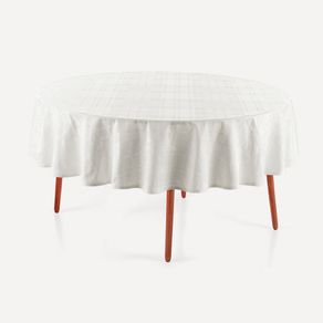 Toalha de Mesa Redonda 6 Lugares Tartan Branco