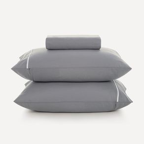 Lençol King com Elástico e Fronhas Noah Cinza Lunar/Branco