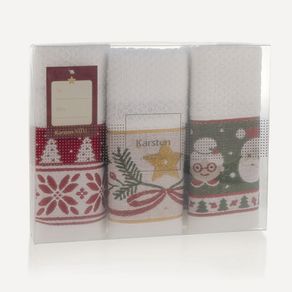 Kit Pano de Prato 3 Peças com barra bordada Natalino Branco