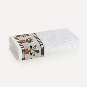 Pano de Prato Barra em Jacquard Plantas Branco