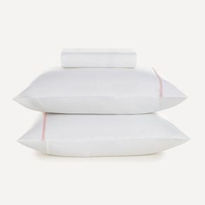 Lençol Casal com Elástico e Fronhas 100% Algodão Noah Branco/Rosa Giz