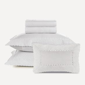 Jogo de Cama Casal com Capa de Almofada 200 Fios 100% Algodão Antônia Branco