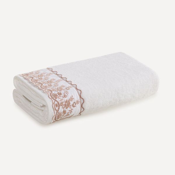 Toalha Banhão Fio Penteado Bordado Antônia Branco/Rosa