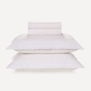Jogo de Cama Casal 200 Fios Bordado Antônia Branco/Branco