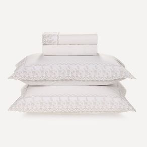 Jogo de Cama Casal 200 Fios Bordado Antônia Branco/Prata