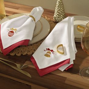 Kit 2 Guardanapos de Natal com Bordado Sinos Branco