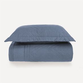 Colcha Solteiro com Porta-travesseiro 100% Algodão Tesso Marinho