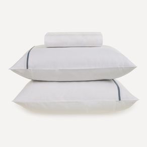 Lençol Casal com Elástico e Fronhas 100% Algodão Noah Branco/Azul Porcelana