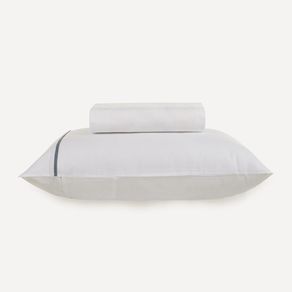Lençol Solteiro com Elástico e Fronha 100% Algodão Noah Branco/Azul Porcelana