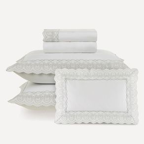 Jogo de Cama Queen com Capa de Almofada 200 Fios Alice Branco/Prata
