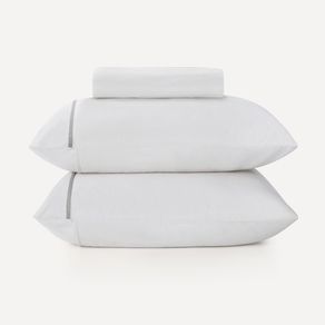 Lençol de Elástico com Fronhas Queen Munari Branco/Prata