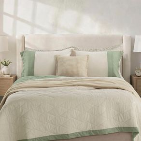 Jogo de Cama e Colcha 7 Peças Queen Corina Bege/Verde