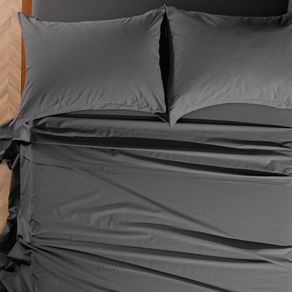 Jogo de Cama King 200 Fios 100% Algodão Ivy Cinza Nanquim